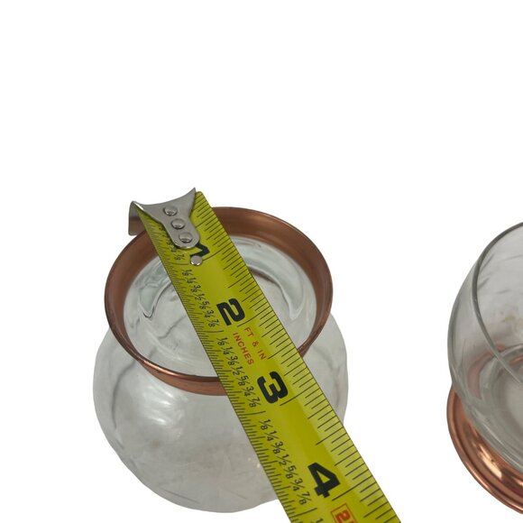 Etched Glass and Copper Base Vintage Glass Creamer and Sugar Bowl Set With Coppe - Picture 5 of 8